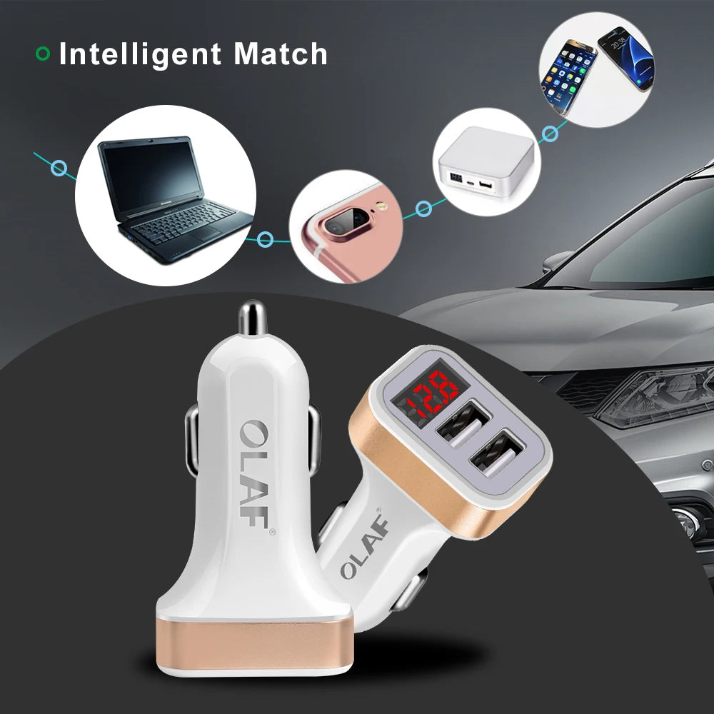 OLAF Dual USB Car Charger LED Digital Display GPS Auto Fast Charge Adapter USB Chargers For Samsung Xiaomi Tablet Car-Charger