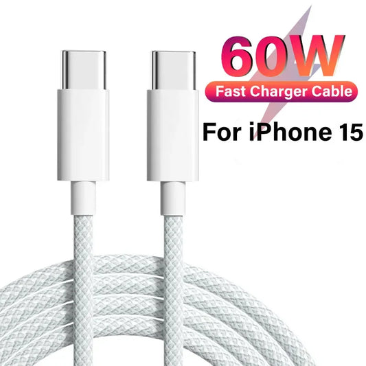 60W PD USB Type C to Type C Cable Data Line For Iphone 15  Fast Charging USB C Cables Type-C Data Charge  3A