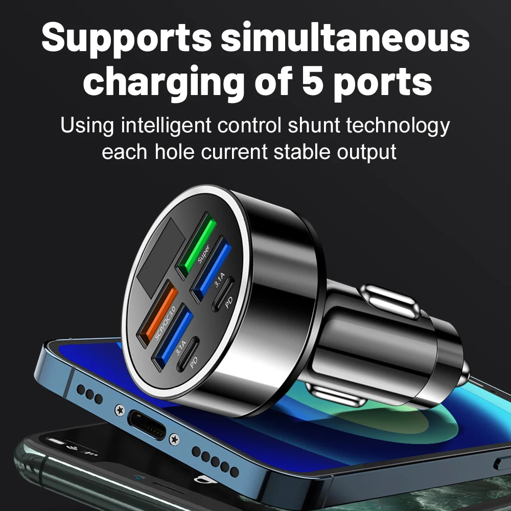 100W Car Charger 6 Ports USB C Charger PD Fast Charging for Iphone 15 14 13 Pro Max  Samsung Galaxy S24 S23 Ultra