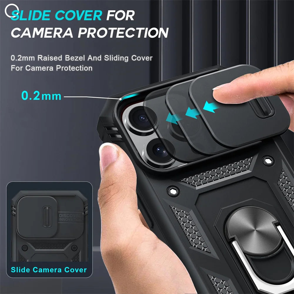 Case For iPhone 15 14 13 12 11 Pro XS Max XR 8 7 Plus Camera Slide Armor Protection