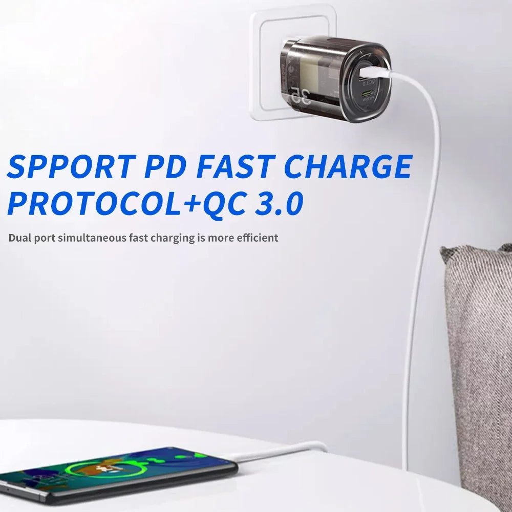 QC3.0 USB Charger 35W USB C PD Type C Cable Real Fast Charging Mobile Phone Quick Charge Wall Adapter for iPhone Xiaomi Samsung