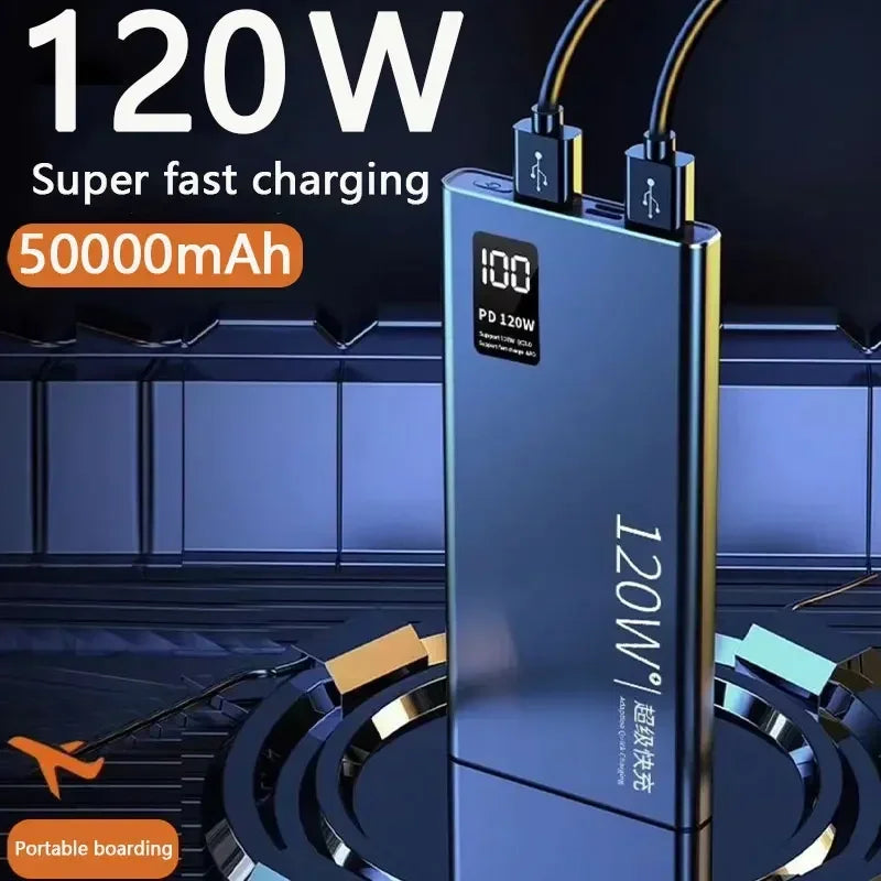 120W High Capacity Power Bank 50000mAh Fast Charging Powerbank Portable Battery Charger For iPhone Samsung Huawei