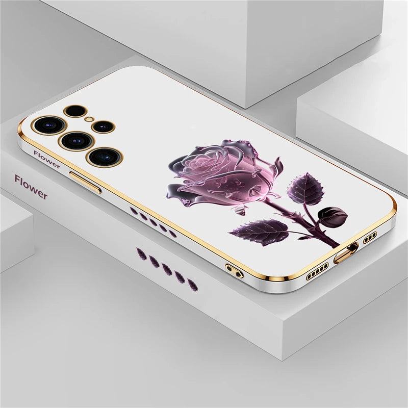 S24 Luxury Rose Flower Plants Case For Samsung Galaxy S23 Ultra S22 S21 Plus S20 fe S10 Silicone Soft Shockproof Cover Coque