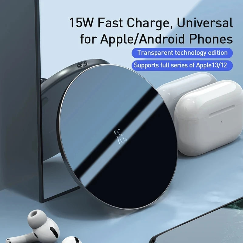 15W Wireless Charger For iPhone 15 14 13  Pro Max Airpods Samsung S22 Xiaomi 11 Fast Wireless Charging Pad