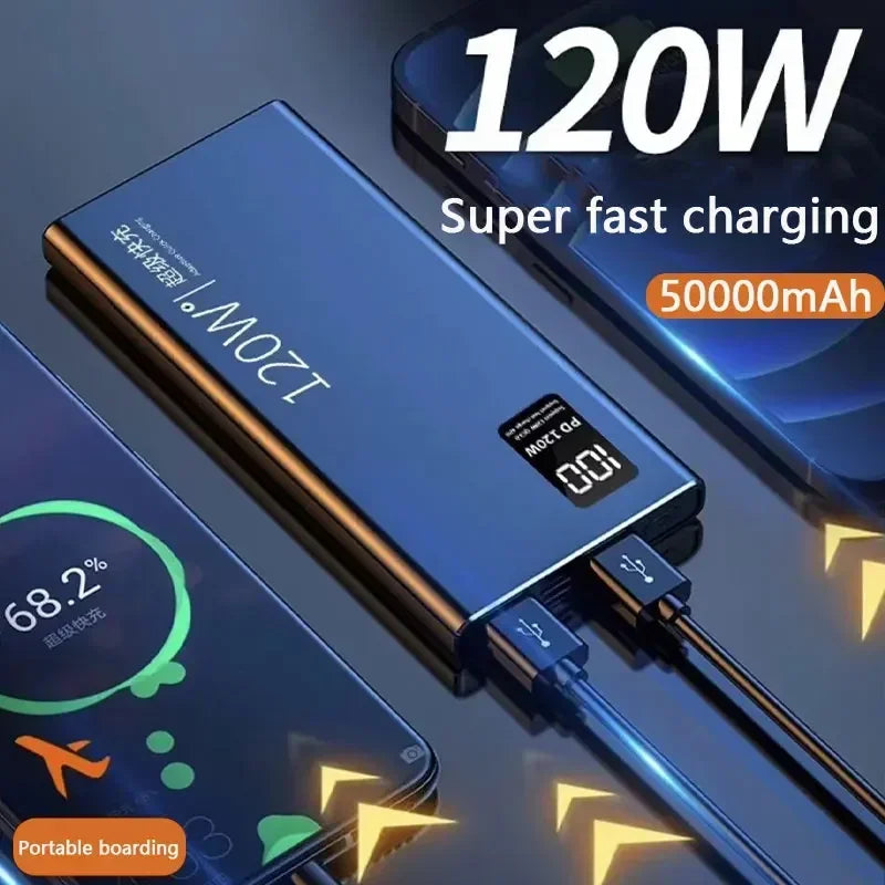 120W High Capacity Power Bank 50000mAh Fast Charging Powerbank Portable Battery Charger For iPhone Samsung Huawei