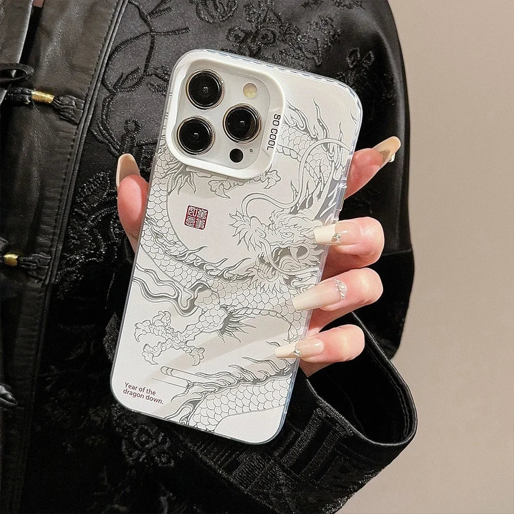 New Luxury Laser Eastern myths legends Chinese dragon Phone Case For iPhone 11 12 13 14 Pro Max 15 Plus 3D Totem Anti-drop Cover