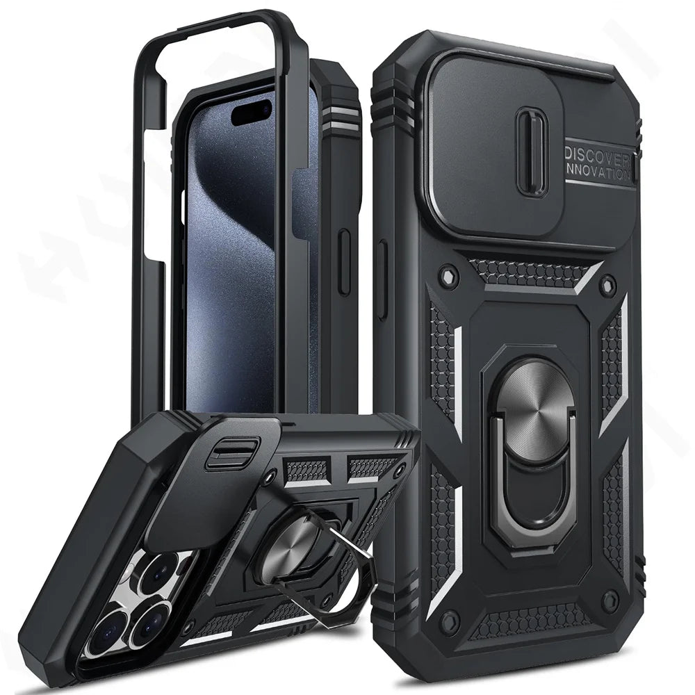 Case For iPhone 15 14 13 12 11 Pro XS Max XR 8 7 Plus Camera Slide Armor Protection