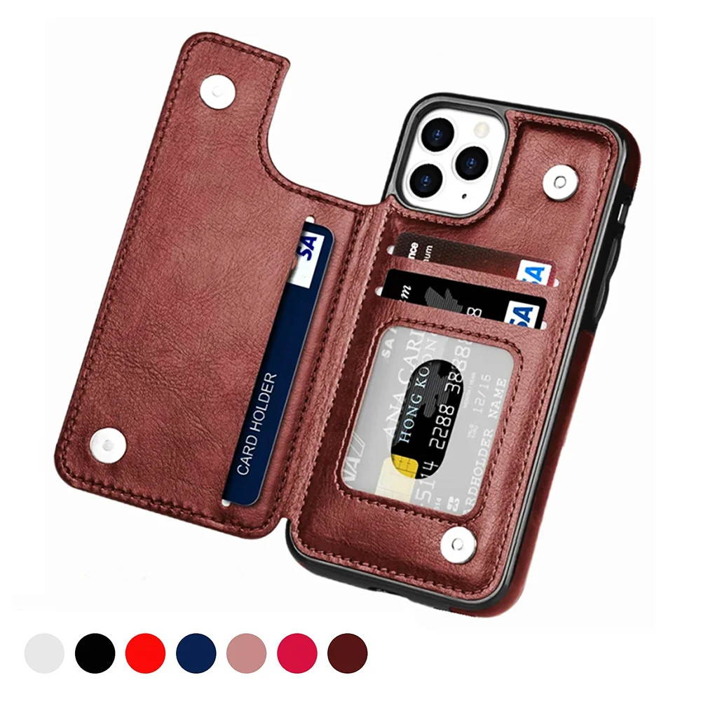 Leather Wallet Case For iPhone 15 14 13 12 11 Pro Max SE X XR XS Max 8 7 6 6S Plus Kickstand Card Holder