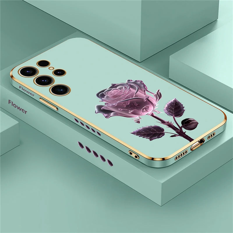 S24 Luxury Rose Flower Plants Case For Samsung Galaxy S23 Ultra S22 S21 Plus S20 fe S10 Silicone Soft Shockproof Cover Coque