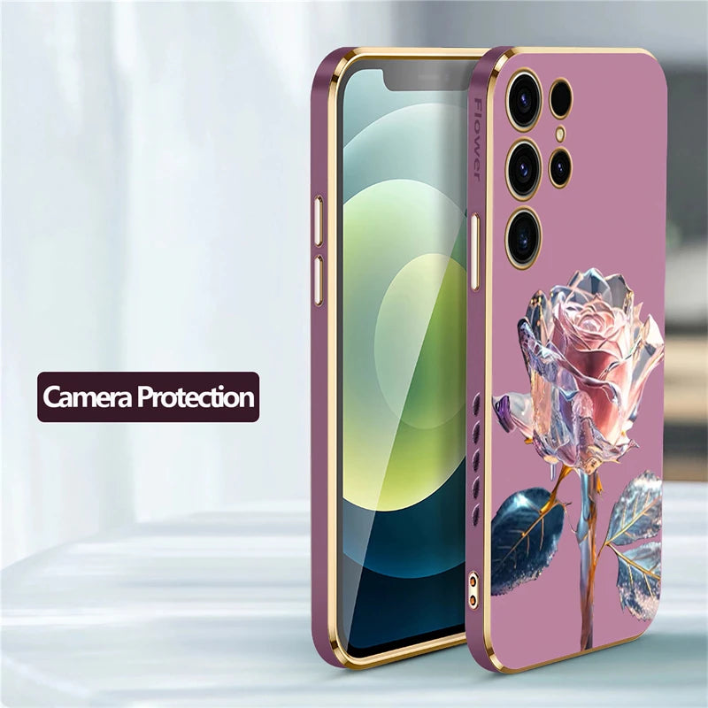 S24 Luxury Rose Flower Plants Case For Samsung Galaxy S23 Ultra S22 S21 Plus S20 fe S10 Silicone Soft Shockproof Cover Coque